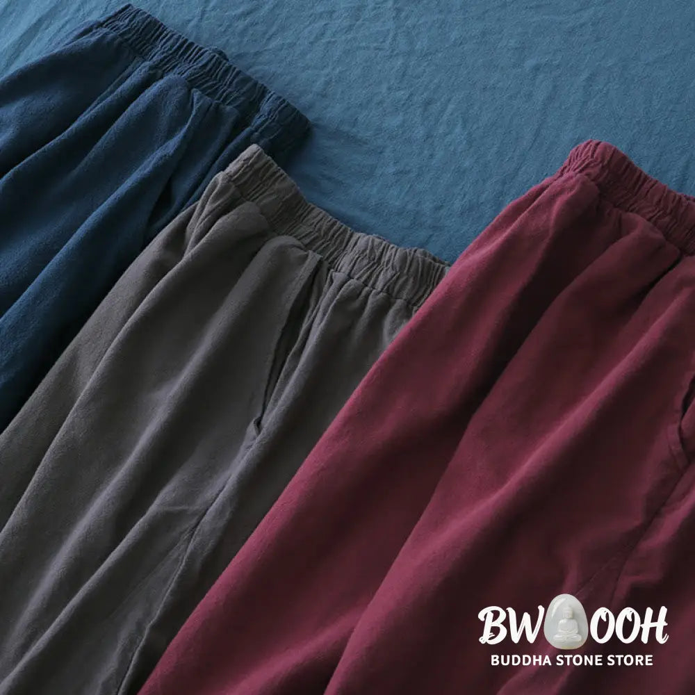 Buddha Stones Plain Color Ramie Linen Cotton Pants With Pockets - Women’s Pants