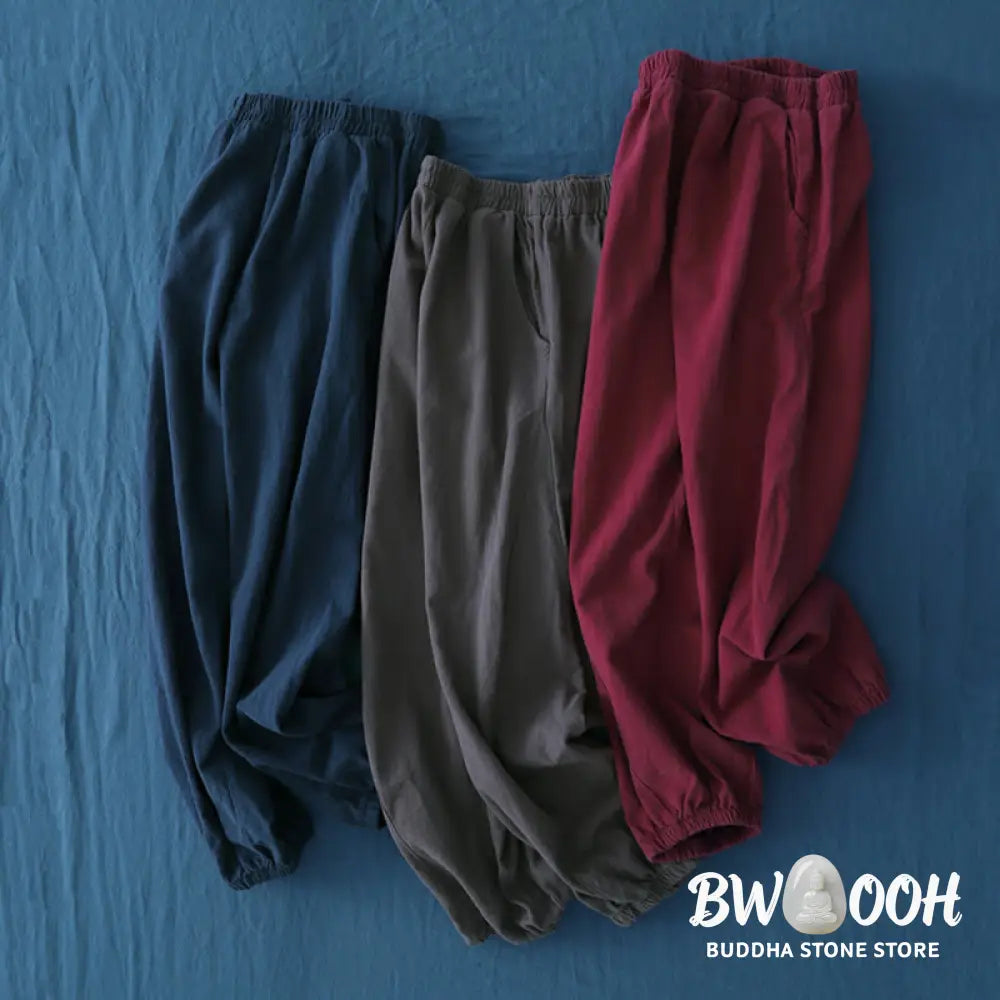 Buddha Stones Plain Color Ramie Linen Cotton Pants With Pockets - Women’s Pants