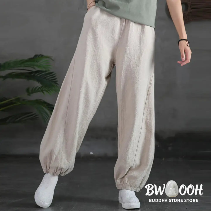 Buddha Stones Plain Color Ramie Linen Cotton Pants With Pockets - Women’s Pants