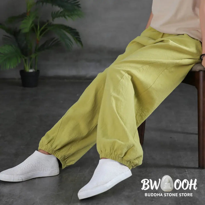 Buddha Stones Plain Color Ramie Linen Cotton Pants With Pockets - Women’s Pants