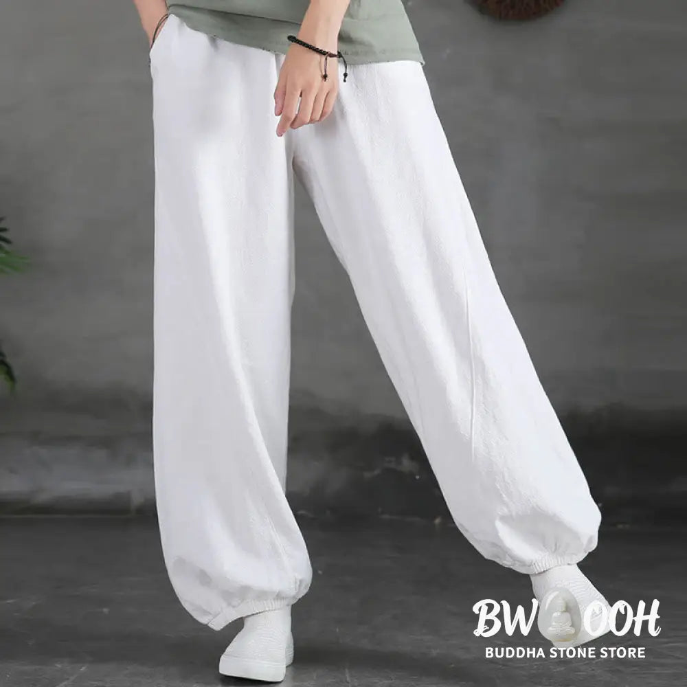 Buddha Stones Plain Color Ramie Linen Cotton Pants With Pockets - Women’s Pants