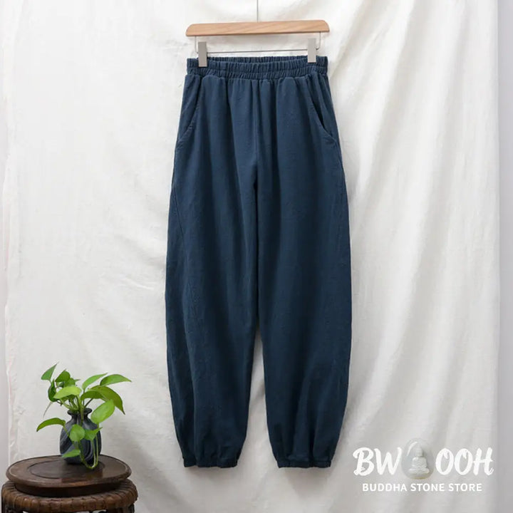 Buddha Stones Plain Color Ramie Linen Cotton Pants With Pockets - Women’s Pants