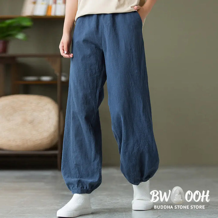 Buddha Stones Plain Color Ramie Linen Cotton Pants With Pockets - Women’s Pants