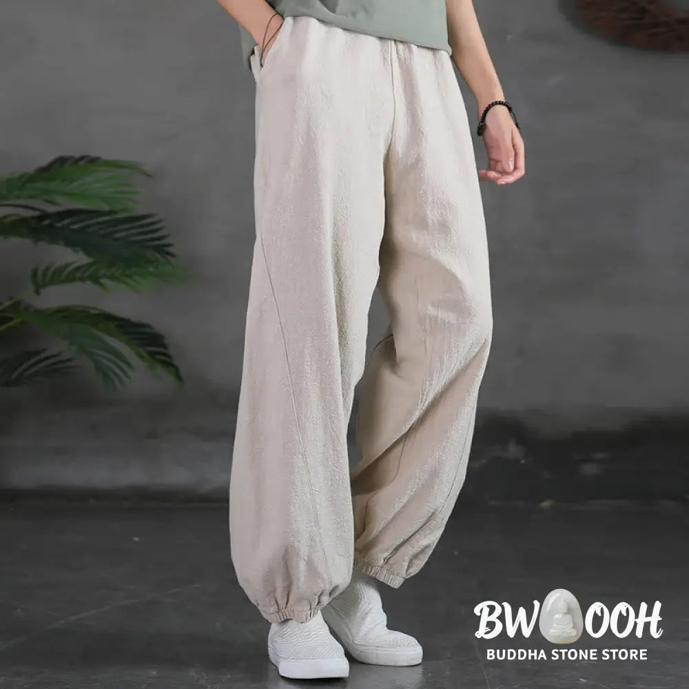 Buddha Stones Plain Color Ramie Linen Cotton Pants With Pockets - Women’s Pants