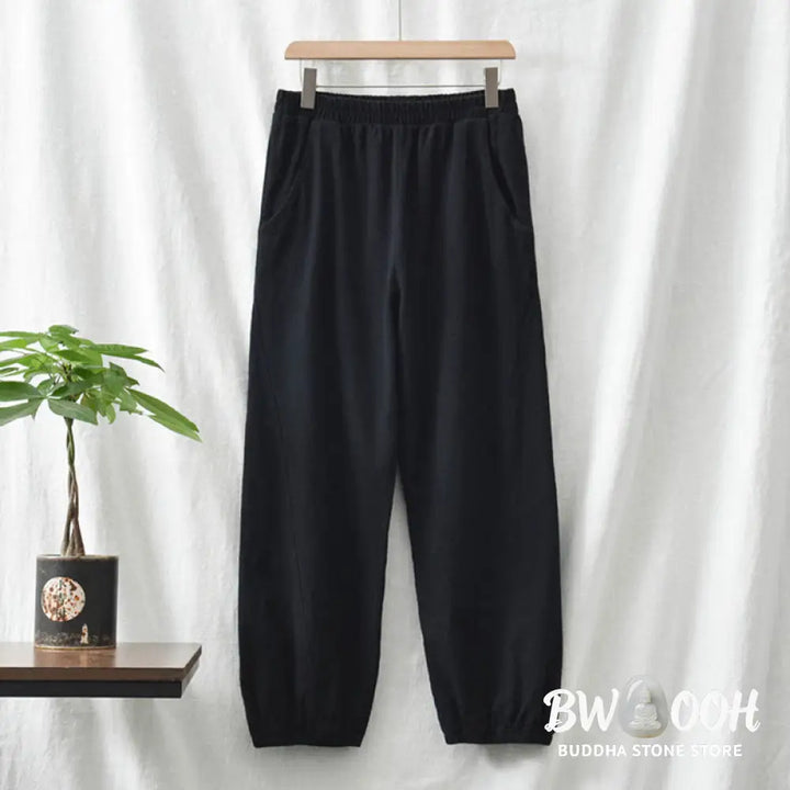 Buddha Stones Plain Color Ramie Linen Cotton Pants With Pockets - Women’s Pants