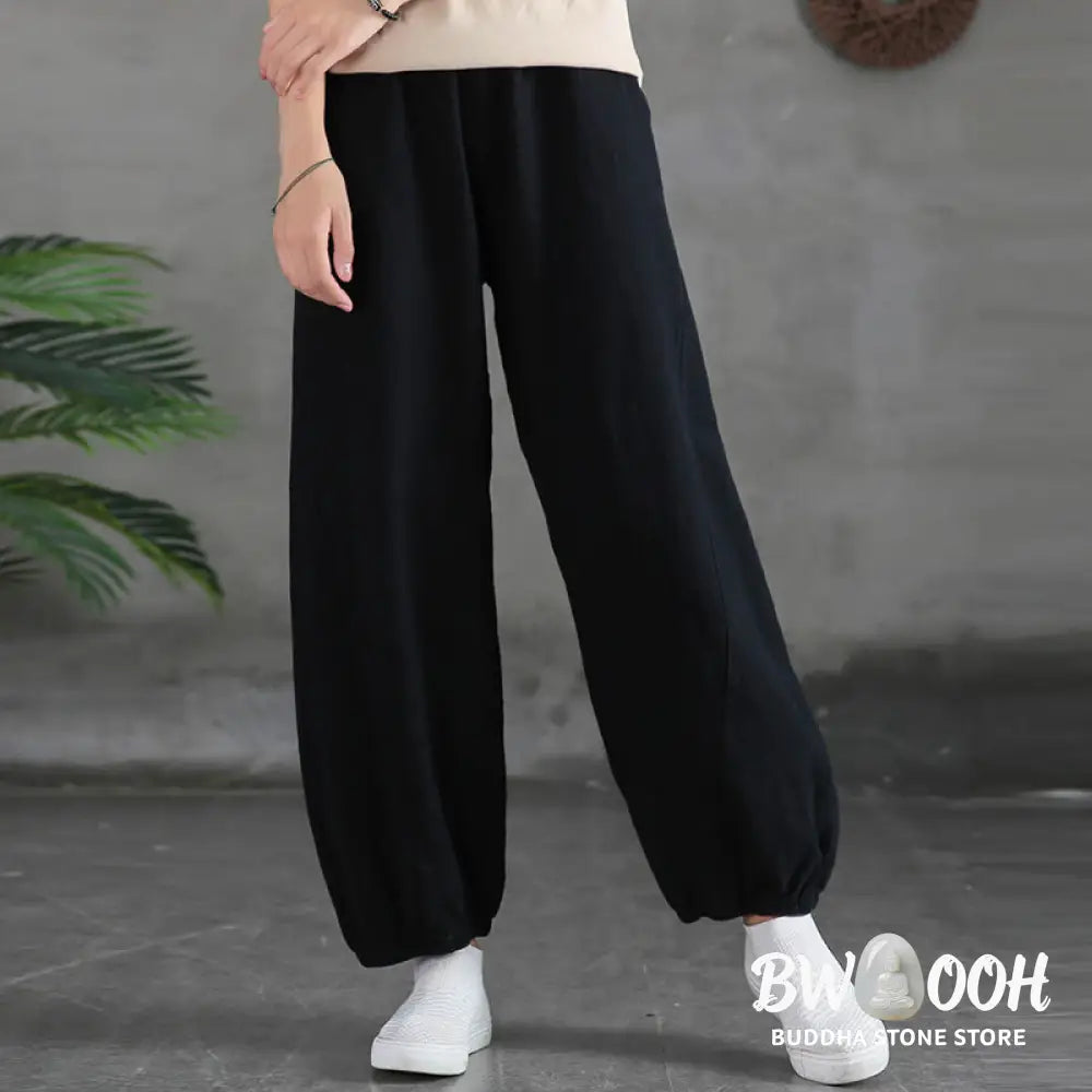Buddha Stones Plain Color Ramie Linen Cotton Pants With Pockets - Women’s Pants