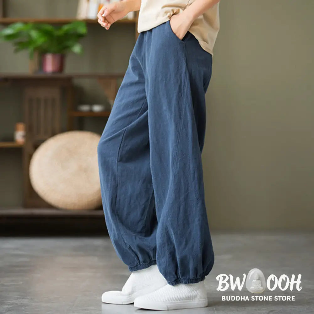 Buddha Stones Plain Color Ramie Linen Cotton Pants With Pockets - Women’s Pants