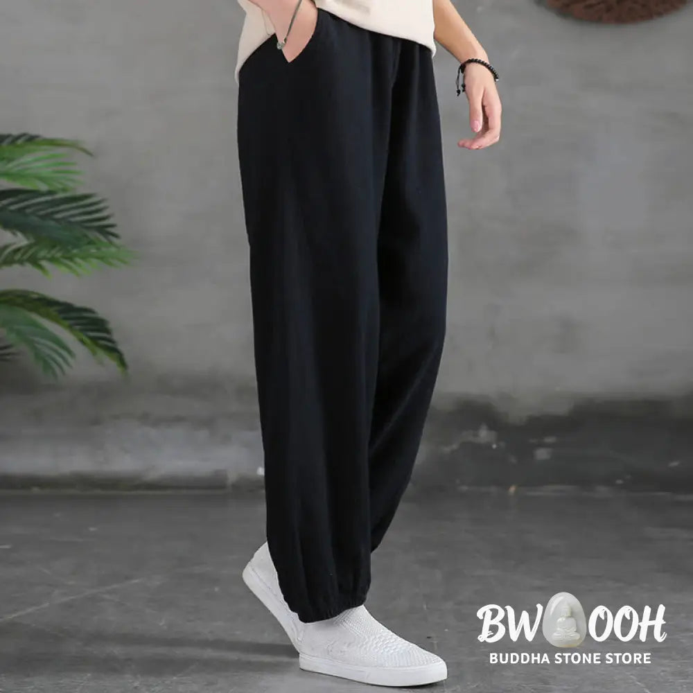 Buddha Stones Plain Color Ramie Linen Cotton Pants With Pockets - Women’s Pants
