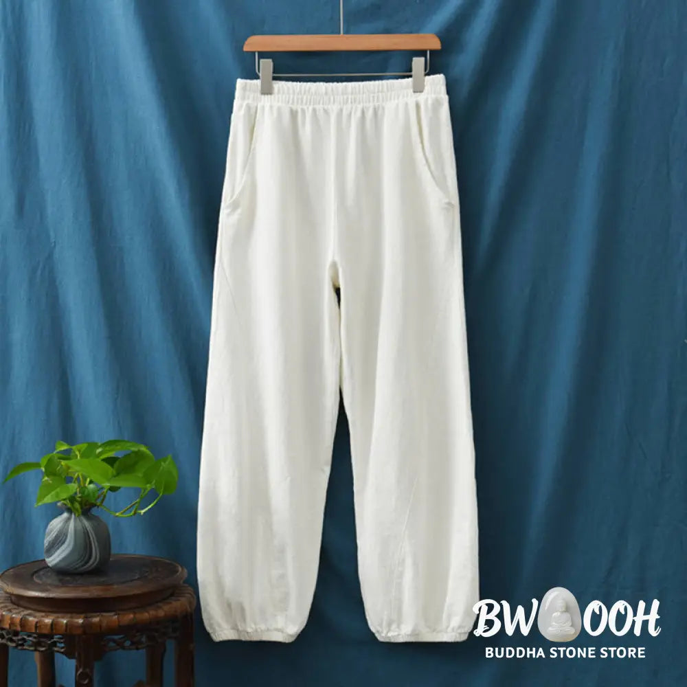 Buddha Stones Plain Color Ramie Linen Cotton Pants With Pockets - Women’s Pants