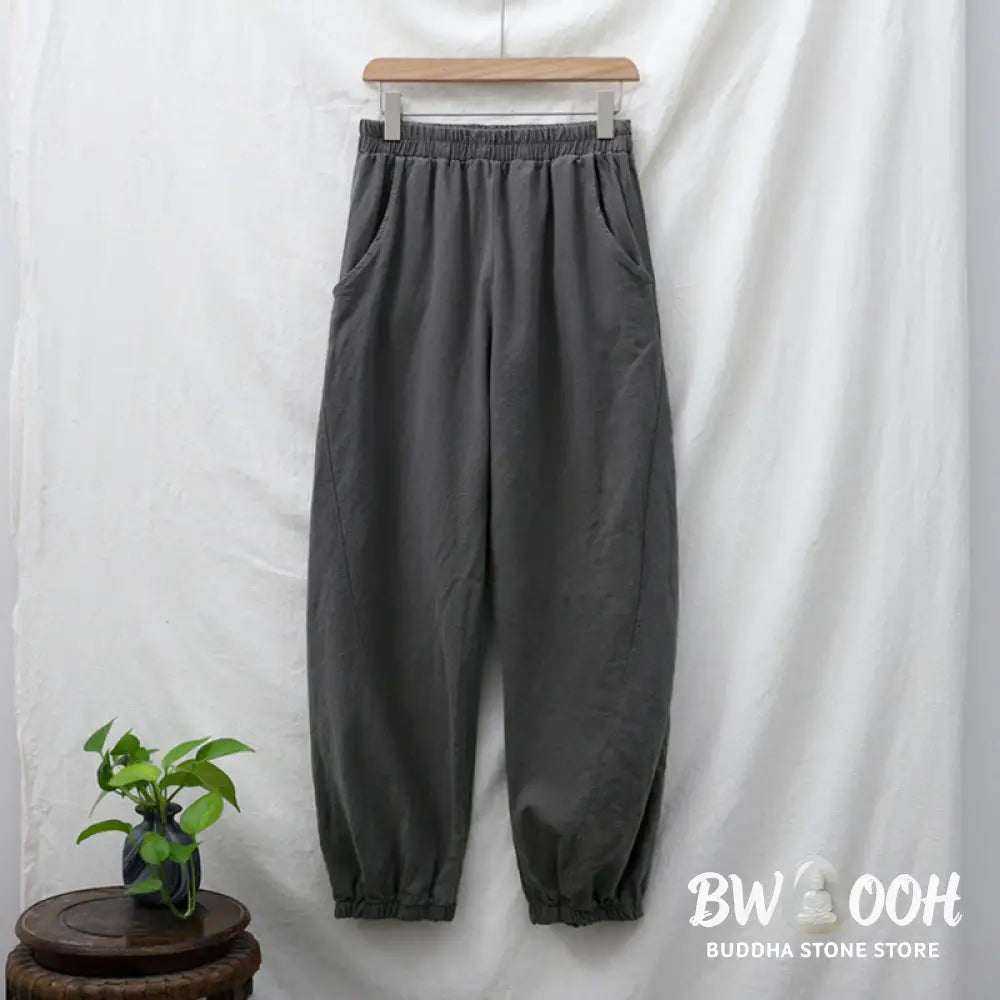 Buddha Stones Plain Color Ramie Linen Cotton Pants With Pockets - Women’s Pants