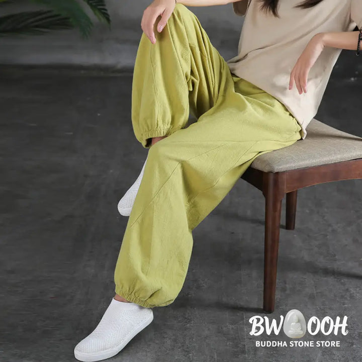 Buddha Stones Plain Color Ramie Linen Cotton Pants With Pockets - Women’s Pants