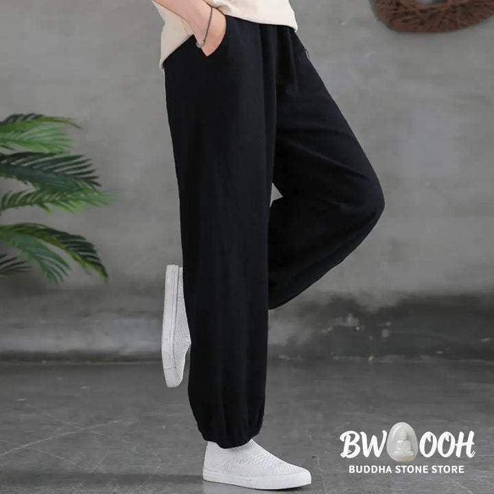 Buddha Stones Plain Color Ramie Linen Cotton Pants With Pockets - Women’s Pants
