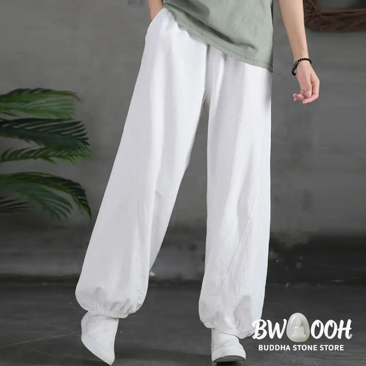 Buddha Stones Plain Color Ramie Linen Cotton Pants With Pockets - Women’s Pants