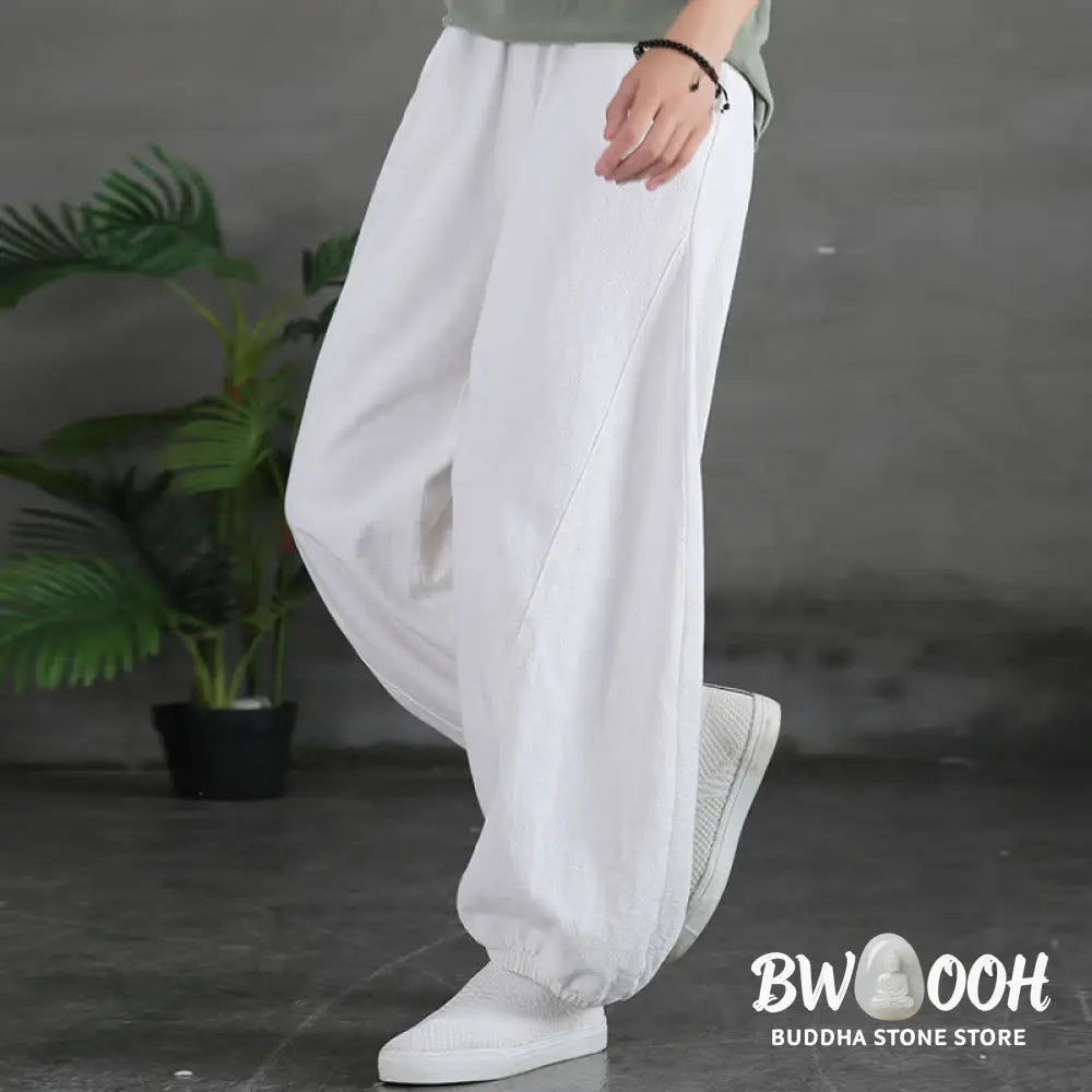Buddha Stones Plain Color Ramie Linen Cotton Pants With Pockets - Women’s Pants