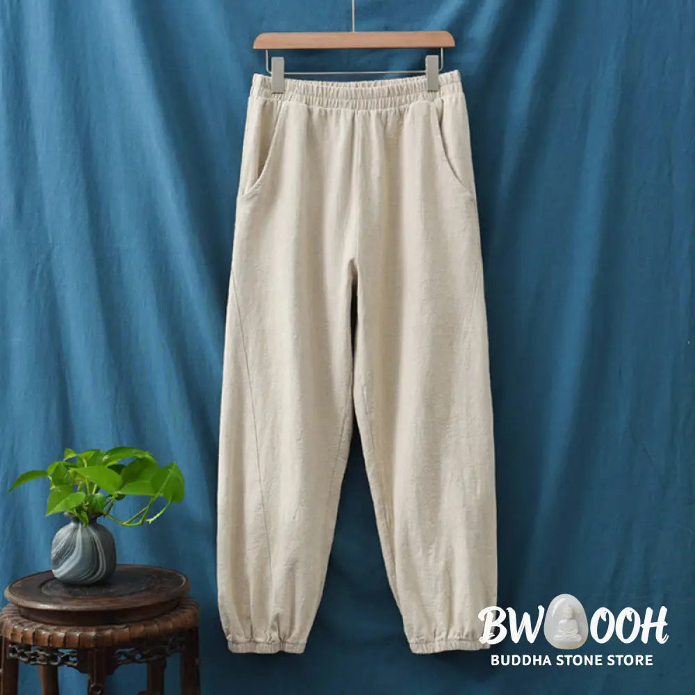 Buddha Stones Plain Color Ramie Linen Cotton Pants With Pockets - Women’s Pants