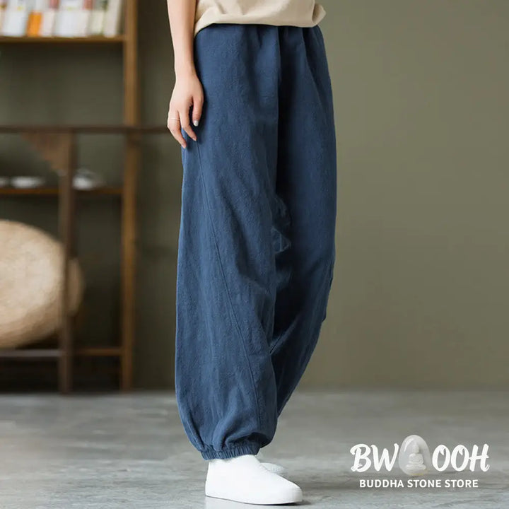 Buddha Stones Plain Color Ramie Linen Cotton Pants With Pockets - Women’s Pants