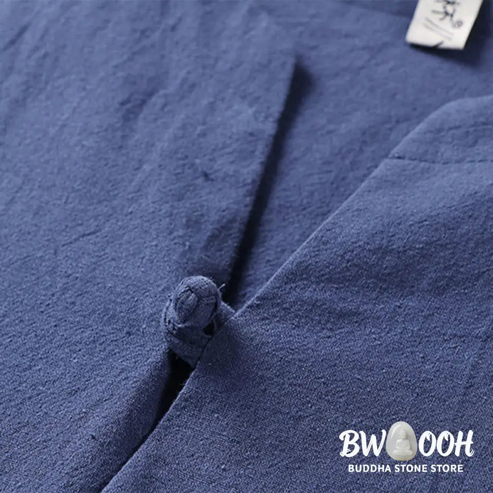 Buddha Stones Plain Color Three Quarter Sleeve One Button Cotton Linen Men’s Shirt - Men’s Shirts