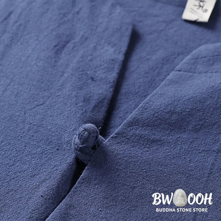 Buddha Stones Plain Color Three Quarter Sleeve One Button Cotton Linen Men’s Shirt - Men’s Shirts
