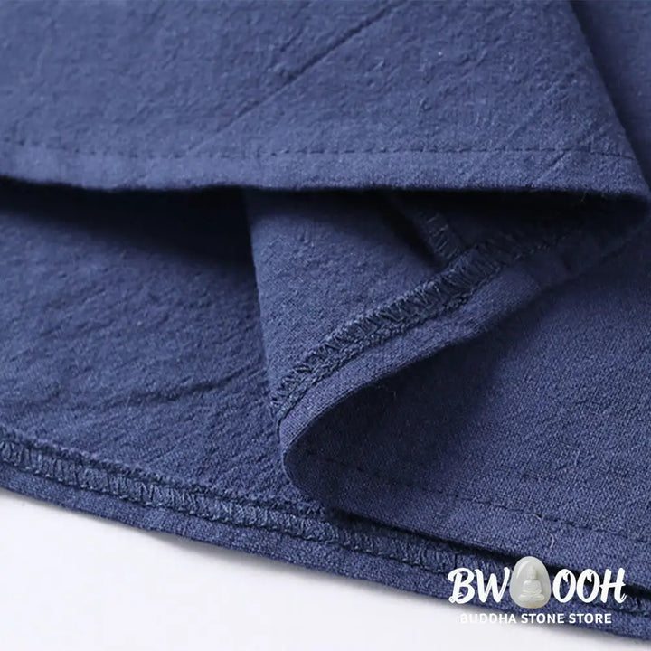Buddha Stones Plain Color Three Quarter Sleeve One Button Cotton Linen Men’s Shirt - Men’s Shirts