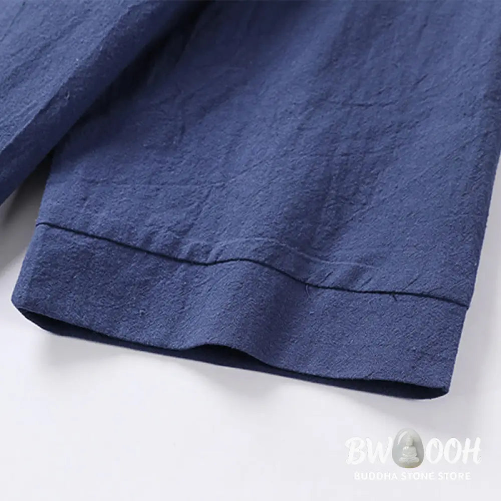 Buddha Stones Plain Color Three Quarter Sleeve One Button Cotton Linen Men’s Shirt - Men’s Shirts