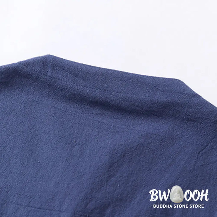Buddha Stones Plain Color Three Quarter Sleeve One Button Cotton Linen Men’s Shirt - Men’s Shirts