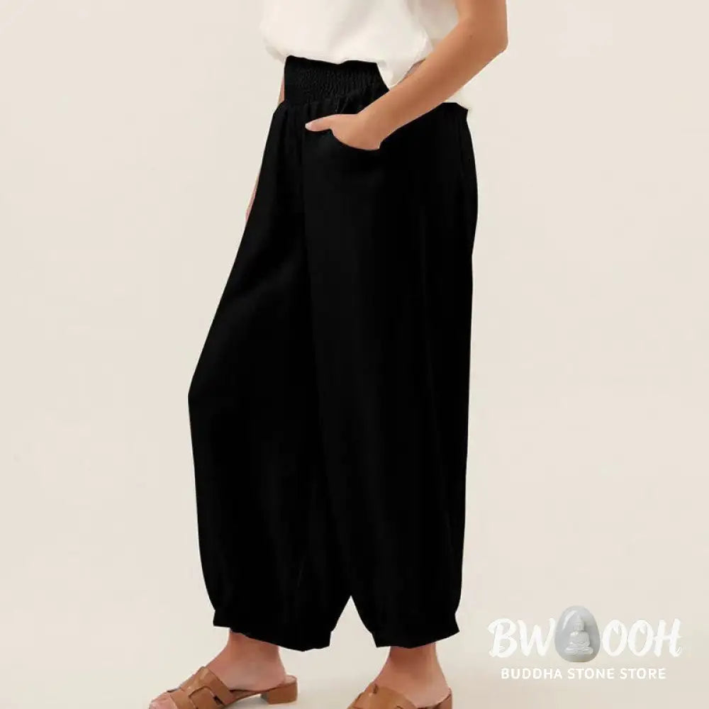 Buddha Stones Plain Color Women’s Harem Pants With Pockets - Women’s Harem Pants