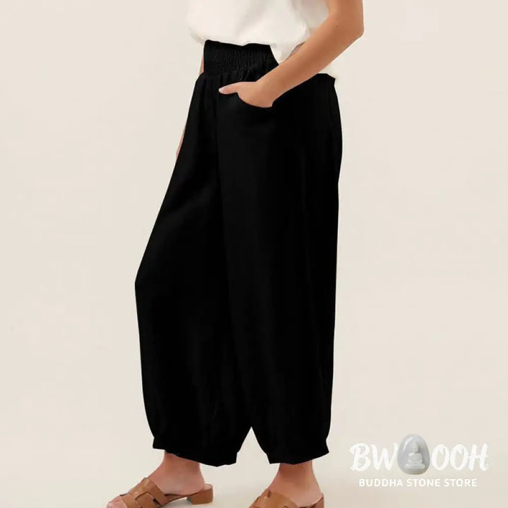 Buddha Stones Plain Color Women’s Harem Pants With Pockets - Women’s Harem Pants