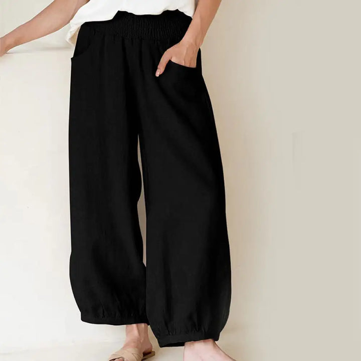 Buddha Stones Plain Color Women’s Harem Pants With Pockets - Black / US4，UK/AU8，EU36 (M) - Women’s Harem Pants