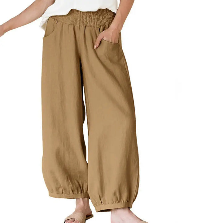 Buddha Stones Plain Color Women’s Harem Pants With Pockets - BurlyWood / US4，UK/AU8，EU36 (M) - Women’s Harem Pants