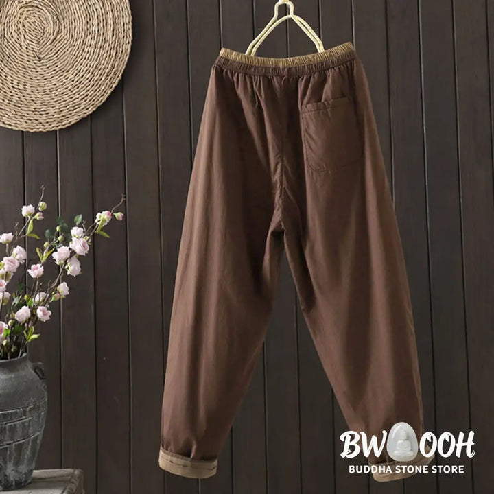 Buddha Stones Plain Cotton Women’s Harem Thermal Pants With Pockets - Women’s Harem Pants