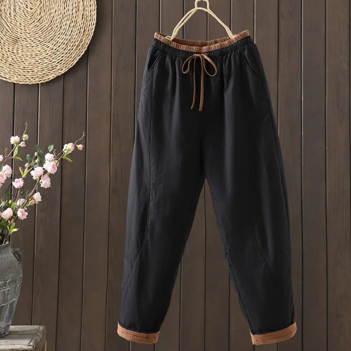 Buddha Stones Plain Cotton Women’s Harem Thermal Pants With Pockets - Black / US4，UK/AU8，EU36 (L) - Women’s Harem Pants