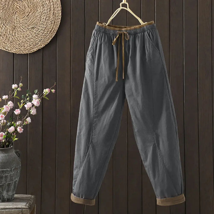 Buddha Stones Plain Cotton Women’s Harem Thermal Pants With Pockets - DimGray / US4，UK/AU8，EU36 (L) - Women’s Harem