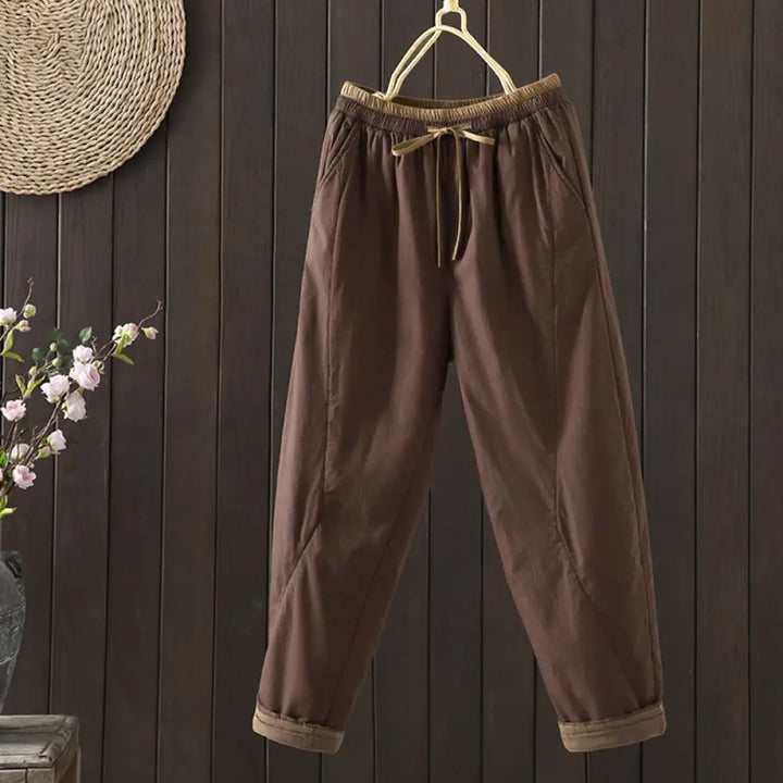 Buddha Stones Plain Cotton Women’s Harem Thermal Pants With Pockets - Sienna / US4，UK/AU8，EU36 (L) - Women’s Harem Pants