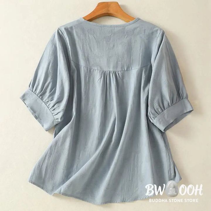 Buddha Stones Plain Crew Neck Design Women’s Cotton Loose Short Sleeves Shirt - Women’s T-Shirts