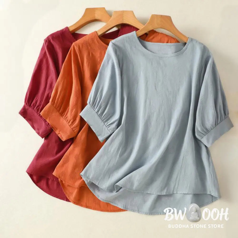 Buddha Stones Plain Crew Neck Design Women’s Cotton Loose Short Sleeves Shirt - Women’s T-Shirts