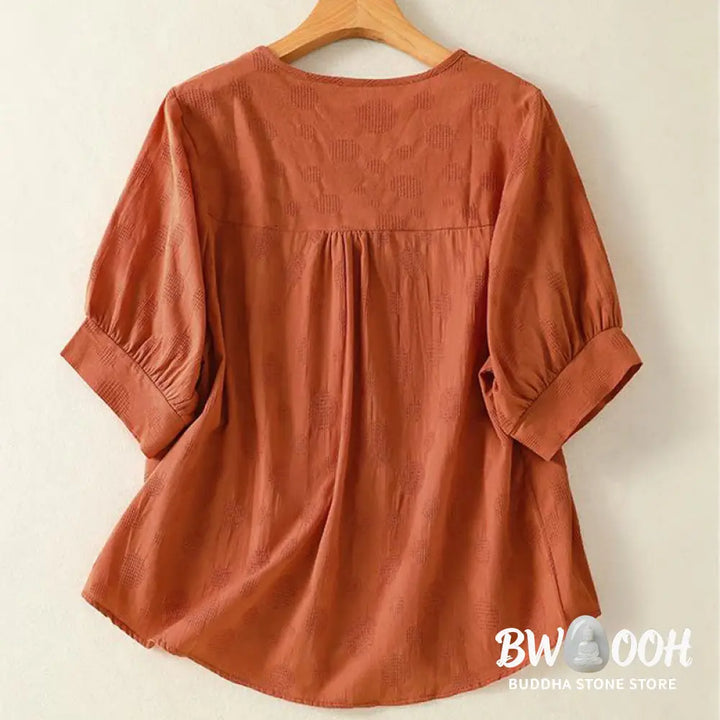 Buddha Stones Plain Crew Neck Design Women’s Cotton Loose Short Sleeves Shirt - Women’s T-Shirts