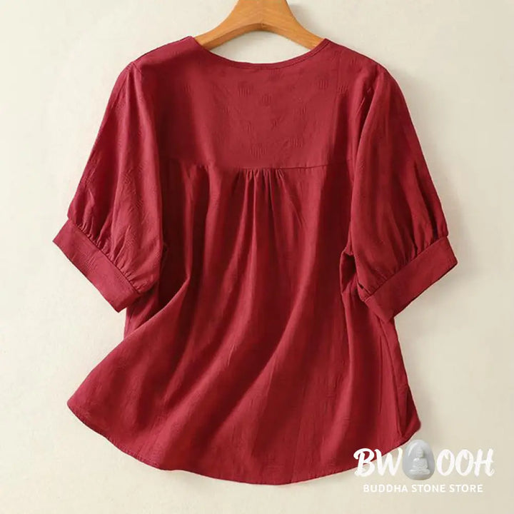 Buddha Stones Plain Crew Neck Design Women’s Cotton Loose Short Sleeves Shirt - Women’s T-Shirts