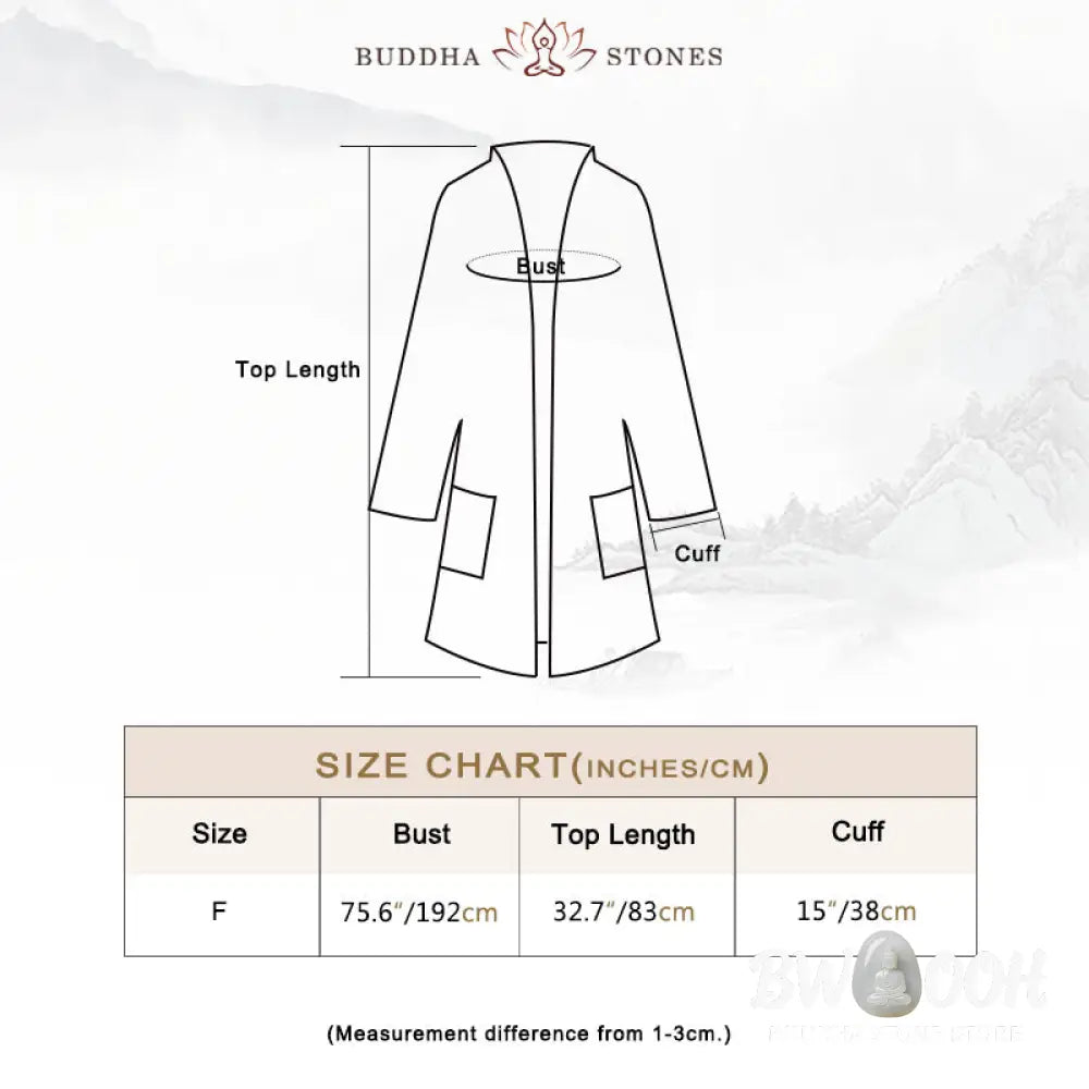 Buddha Stones Plain Design Long Sleeve Coat Zen Meditation Open Front Top Cotton Jacket - Coat