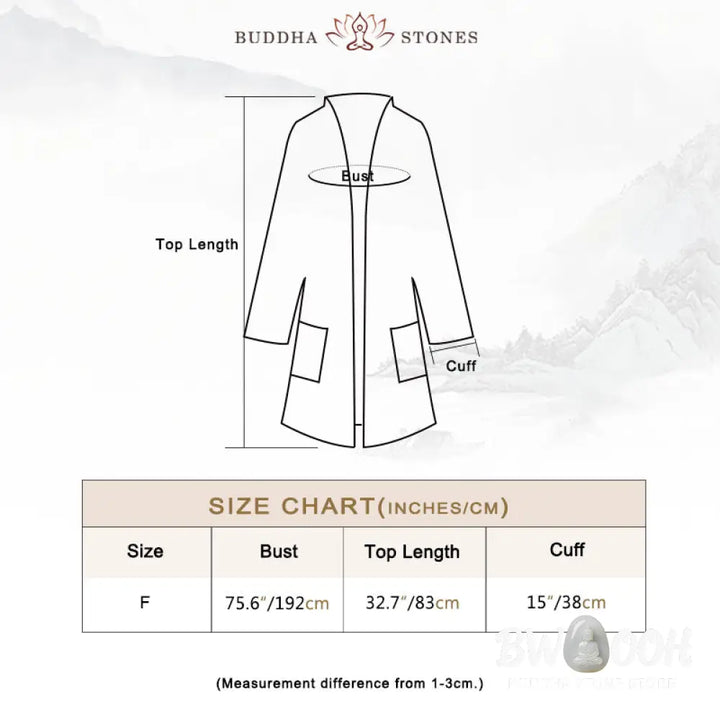 Buddha Stones Plain Design Long Sleeve Coat Zen Meditation Open Front Top Cotton Jacket - Coat