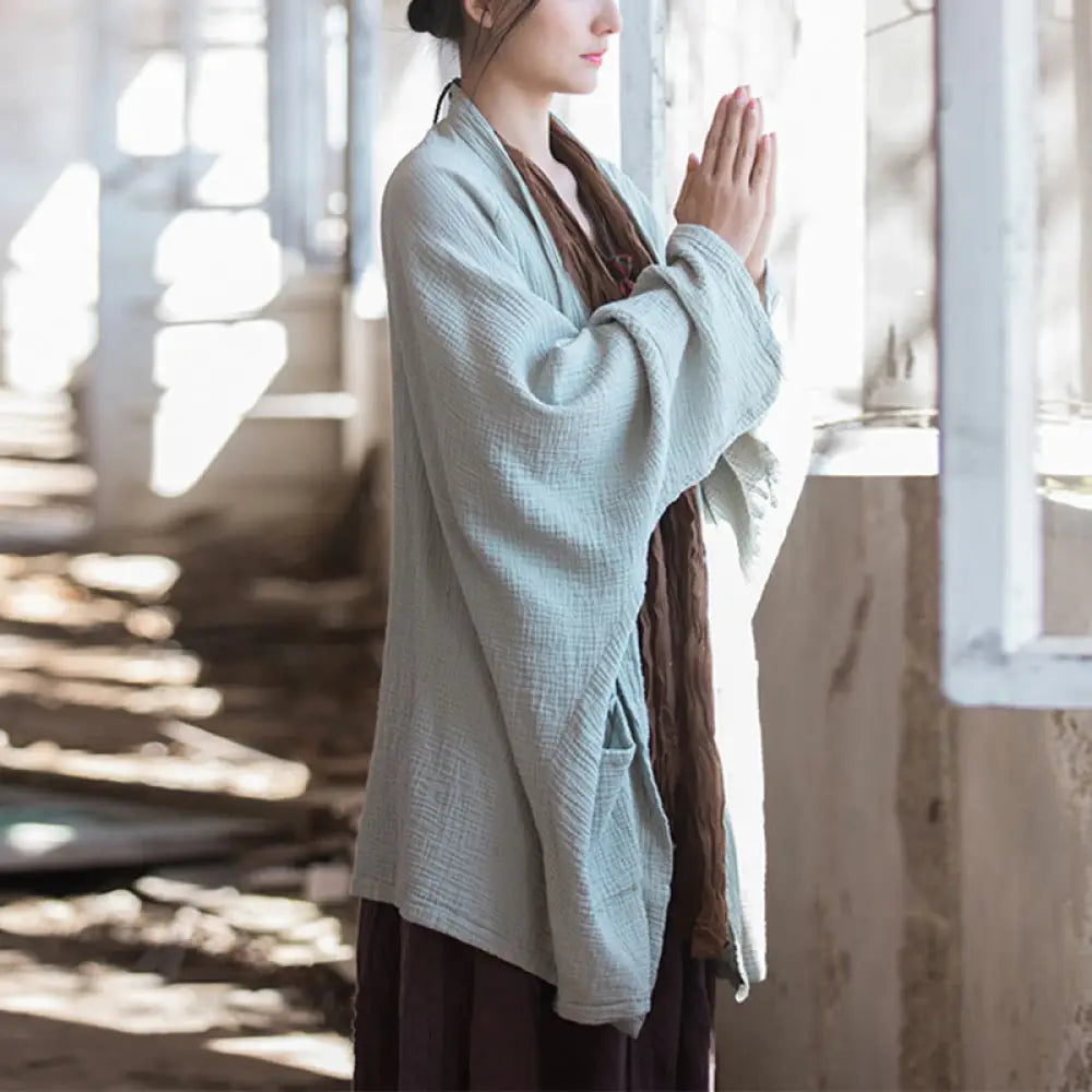 BWOOOH Plain Design Long Sleeve Coat Zen Meditation Open 