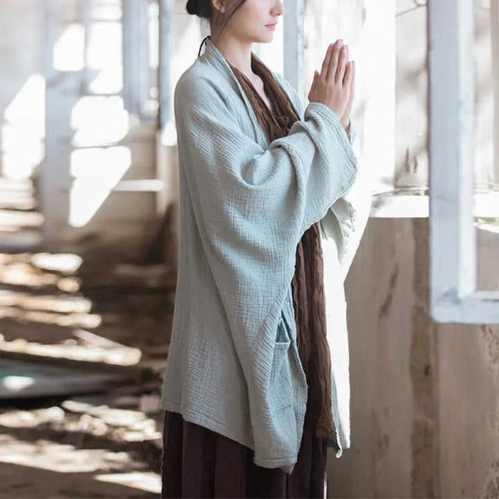 BWOOOH Plain Design Long Sleeve Coat Zen Meditation Open 