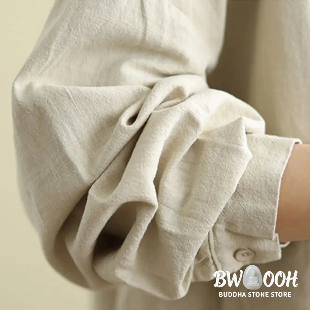 Buddha Stones Plain Design Long Sleeve Women’s Cotton Linen Jacket With Pockets - Women’s Jacket