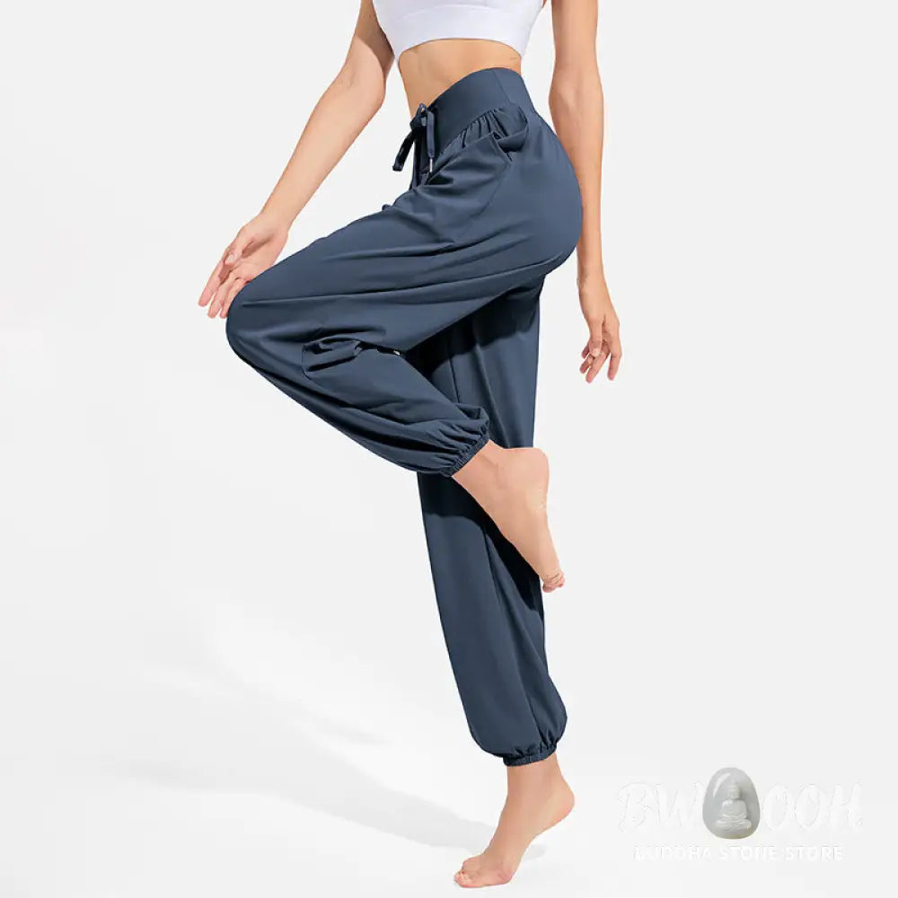 Buddha Stones Plain Drawstring Elastic Waist Design Women’s Harem Pants Sports Yoga Sweatpants With Pockets - Women’s