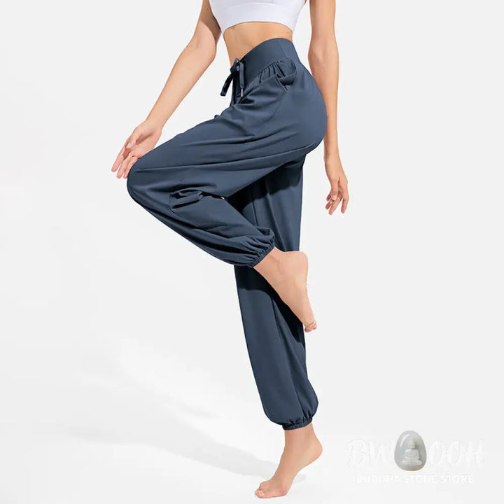 Buddha Stones Plain Drawstring Elastic Waist Design Women’s Harem Pants Sports Yoga Sweatpants With Pockets - Women’s