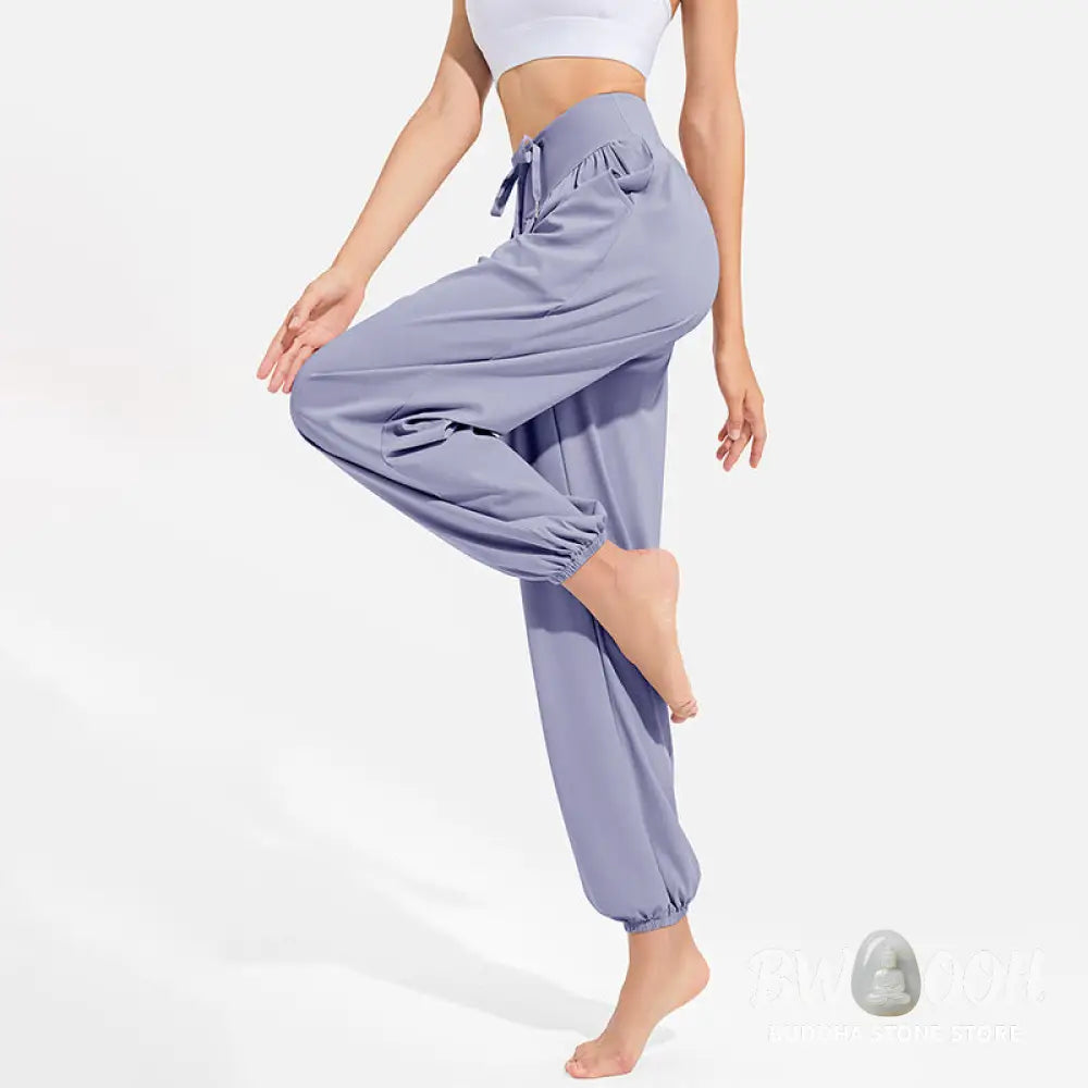 Buddha Stones Plain Drawstring Elastic Waist Design Women’s Harem Pants Sports Yoga Sweatpants With Pockets - Women’s