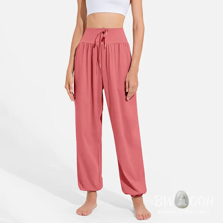 Buddha Stones Plain Drawstring Elastic Waist Design Women’s Harem Pants Sports Yoga Sweatpants With Pockets - Women’s