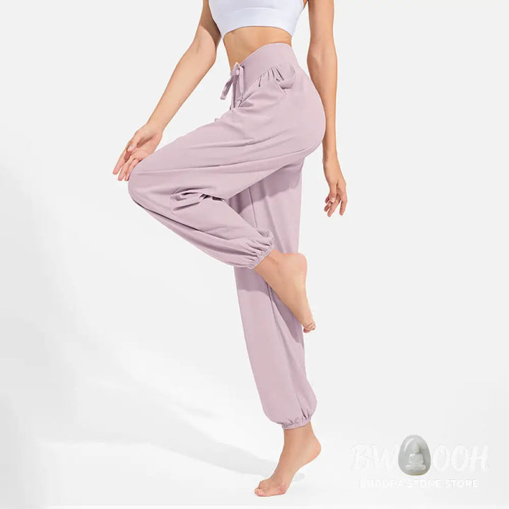 Buddha Stones Plain Drawstring Elastic Waist Design Women’s Harem Pants Sports Yoga Sweatpants With Pockets - Women’s