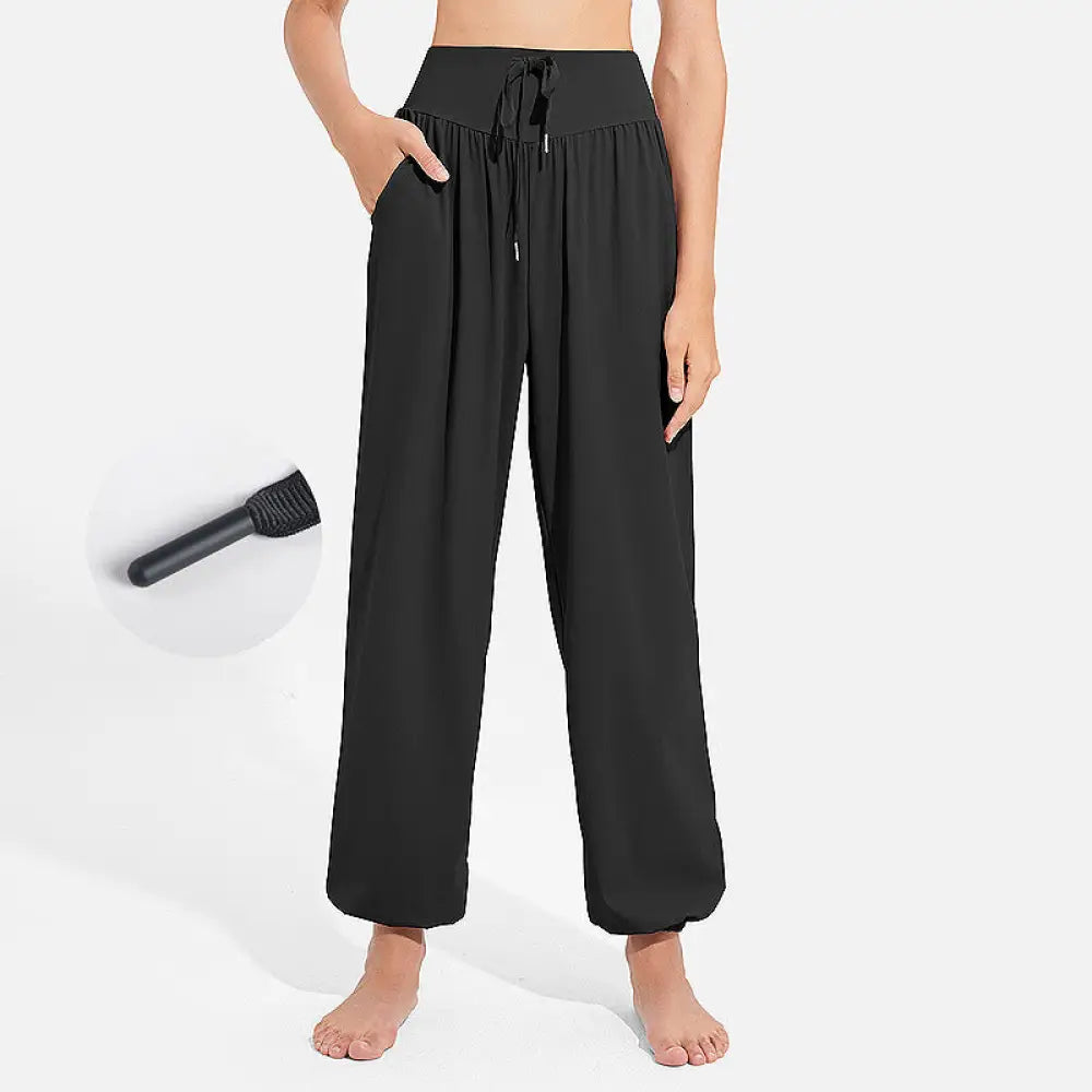 Buddha Stones Plain Drawstring Elastic Waist Design Women’s Harem Pants Sports Yoga Sweatpants With Pockets - Black