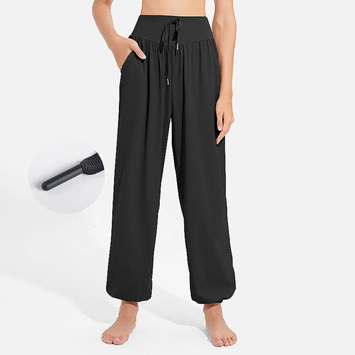 Buddha Stones Plain Drawstring Elastic Waist Design Women’s Harem Pants Sports Yoga Sweatpants With Pockets - Black