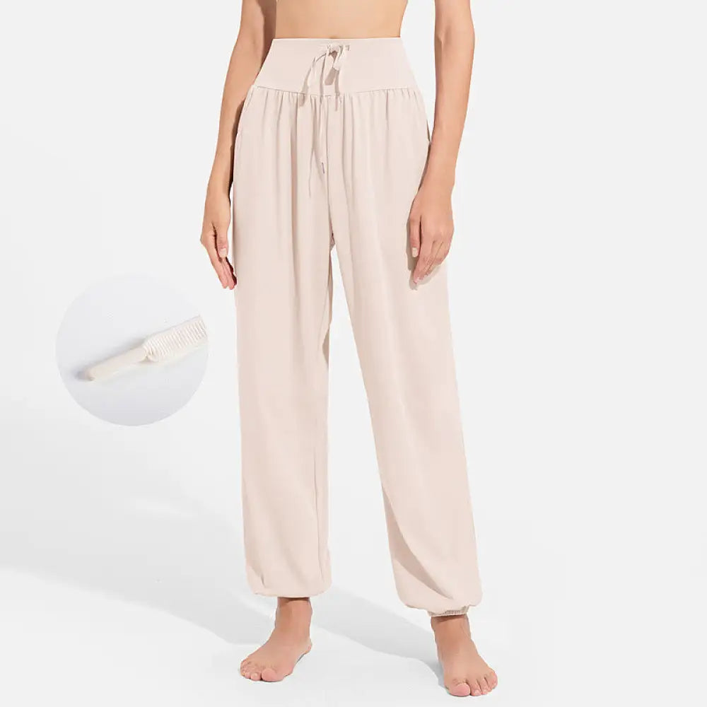 Buddha Stones Plain Drawstring Elastic Waist Design Women’s Harem Pants Sports Yoga Sweatpants With Pockets - Cornsilk